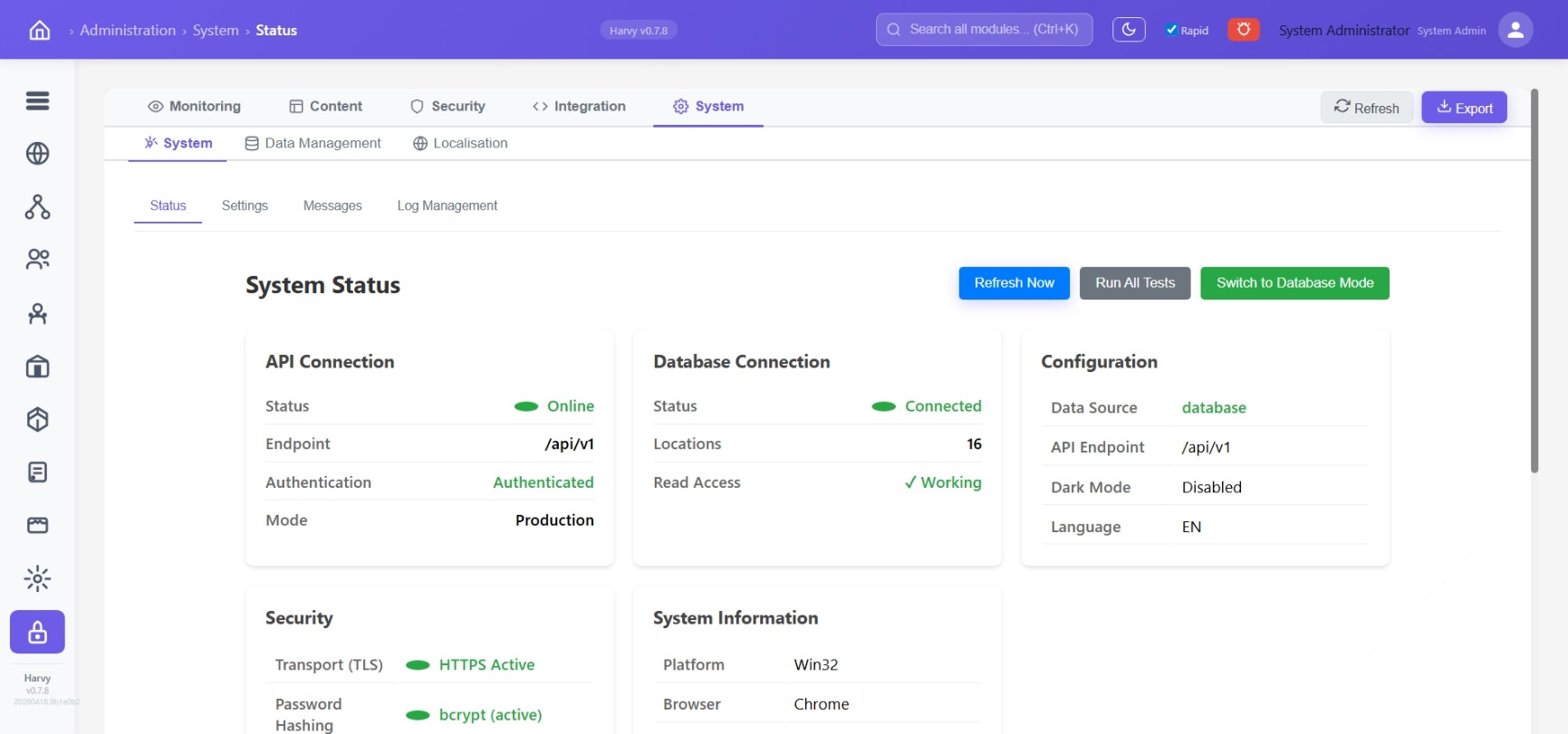 System status page
